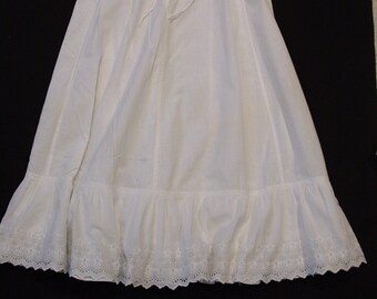 Lovely Antique Edwardian Petticoat White Cotton, Eyelet Flounce 32" Length, 26" Waist