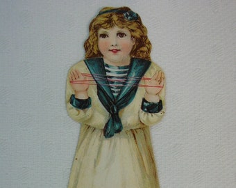 Antique Edwardian 3 Piece Paper Doll Trade Card J & P Coats Lithograph Die Cut Beautiful and Rare