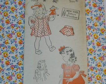 Vintage New York  Pattern No.1817 c.1940's Girls Dress and Panties Size 2 Uncut