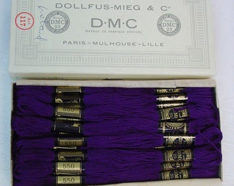 Vintage Embroidery Thread Original Box  22 Skeins DMC Made in France, Purple