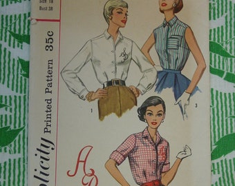 Vintage Pattern c.1950's Simplicity No. 2195 Blouse Size 18