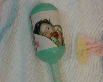 Darling Vintage Baby Rattle Celluloid, Wood, Baby Images, Made in Japan