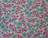 Pretty Vintage Feedsack Fabric 21 x 36 quot White Background, Aqua,Pink,Blue Floral