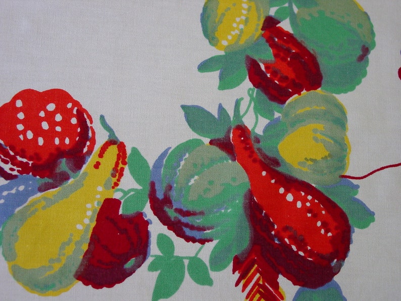 Super Vintage Wilendur Tablecloth Manjares 49 x 54 Bright Gourds, Pottery and Stripe Fiesta Time image 4