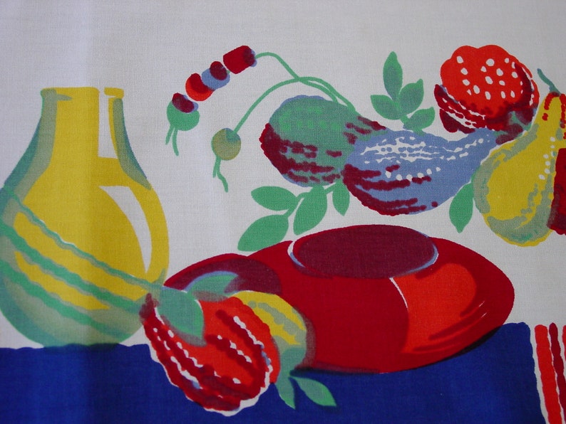 Super Vintage Wilendur Tablecloth Manjares 49 x 54 Bright Gourds, Pottery and Stripe Fiesta Time image 5