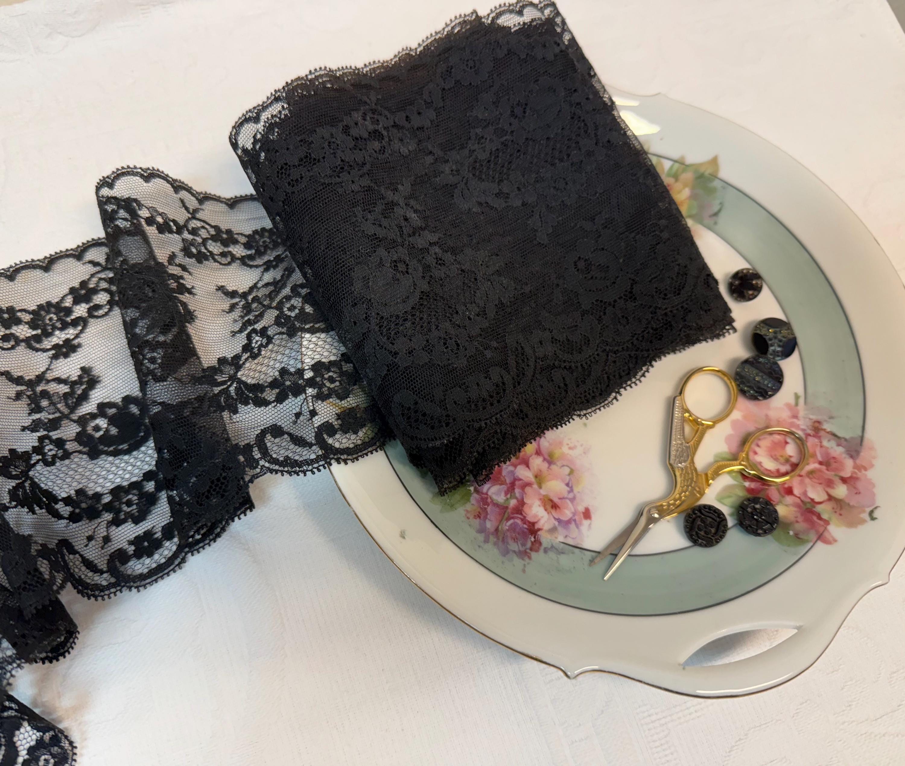 Antique French Black Lace 5 1/4