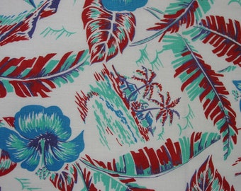 Neat Vintage Feedsack Novelty Feedsack Fabric Tropical Motif Island Scenes Blue Brown 2 Available