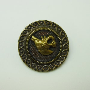 Antique Metal Picture Button Deer Head, Stag 1 3/16&quot; Nicely Detailed