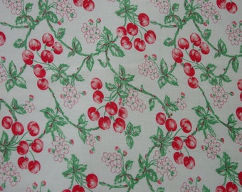 Fun Vintage Novelty Feedsack Fabric 20 x 37" Red Cherries, Blossoms, Leaves 20 x 37" 2 Available