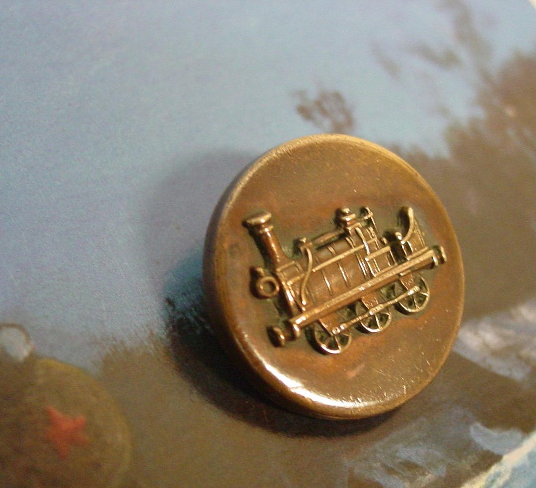 Vintage Metal Picture Button Train, Railroad 1