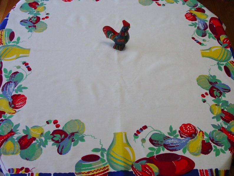 Super Vintage Wilendur Tablecloth Manjares 49 x 54 Bright Gourds, Pottery and Stripe Fiesta Time image 2