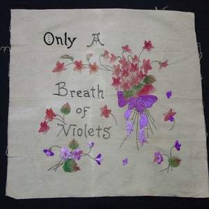 Vintage/Antique Motto Victorian Pillow Top to Finish Embroidery Only a Breath of Violets image 1