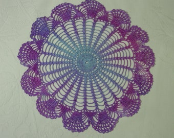 Hand Dyed Vintage Hand Crocheted Doily 10" Purples to Light Blue