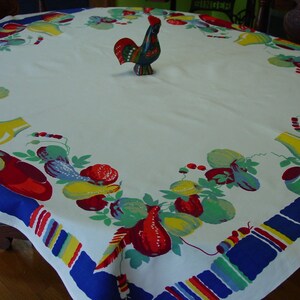 Super Vintage Wilendur Tablecloth Manjares 49 x 54 Bright Gourds, Pottery and Stripe Fiesta Time image 1