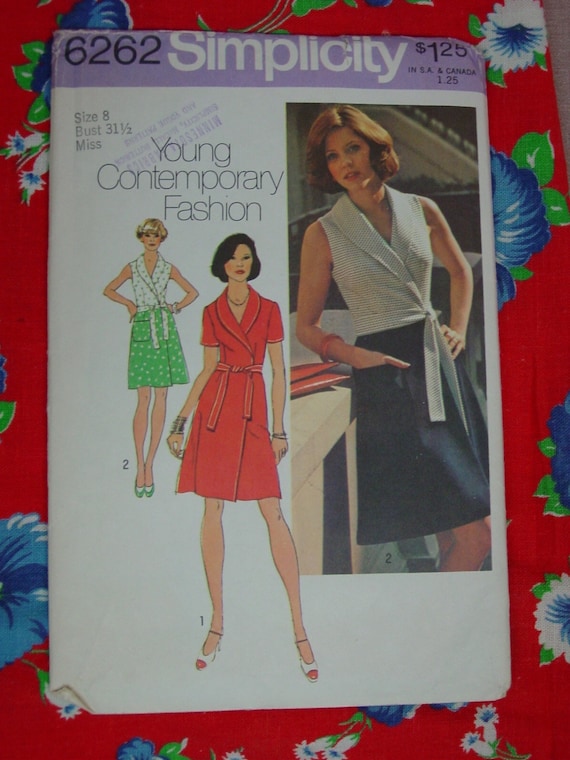 【セット販売】Women's Dress Patterns 本 パターン Vintage Pattern C.1974 Simplicity No.6262 Wrap Dress, Size 8 - Etsy