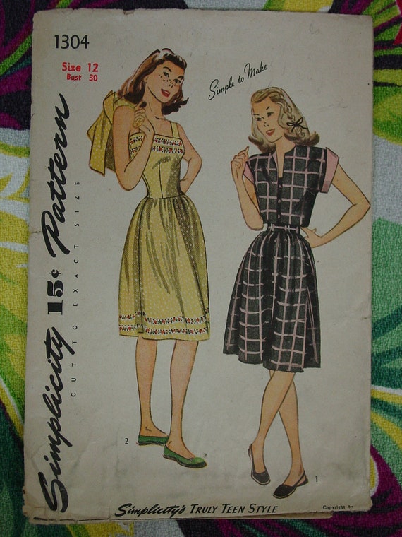 Vintage Pattern 1944 Simplicity No.1304 Truly Teen Style Dress,bolero Sz.12 - Etsy Vintage Pattern 1944 Simplicity No.1304 Truly Teen Style Dress,bolero Sz.12 - Etsy