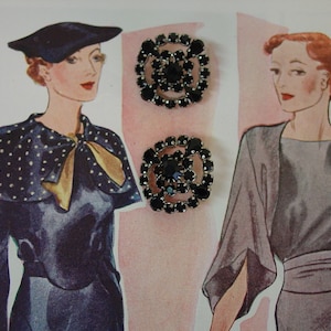 2 Pretty Vintage Buttons Glam and Sparkle 1&quot; Prong Set Black Plastic  &quot;Jewels&quot; 1&quot;