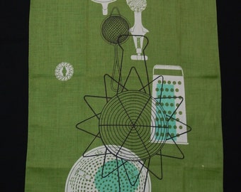 Vintage Linen Tea Towel Artist Signed Don Wight 50's Modern Designs Unused