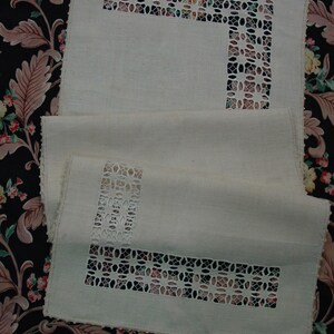 Beautiful Vintage Linen Runner, Scarf LG. 17 x 53" Unused Drawn Work, Crochet Edge