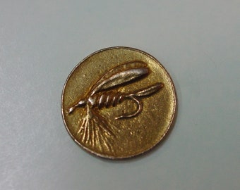 Vintage Metal Button with Fishing Fly, 7/8"