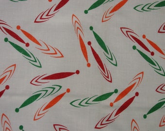 Neat Vintage Novelty Feedsack Fabric 21 x 37" Modern Designs Orange, Green, Brown on Cream