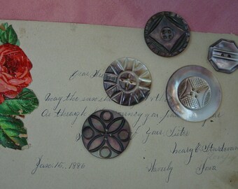 5 Gorgeous Vintage Carved Smoky Pearl Buttons