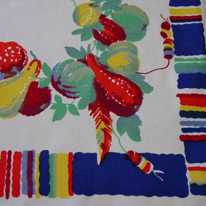 Super Vintage Wilendur Tablecloth Manjares 49 x 54 Bright Gourds, Pottery and Stripe Fiesta Time image 3