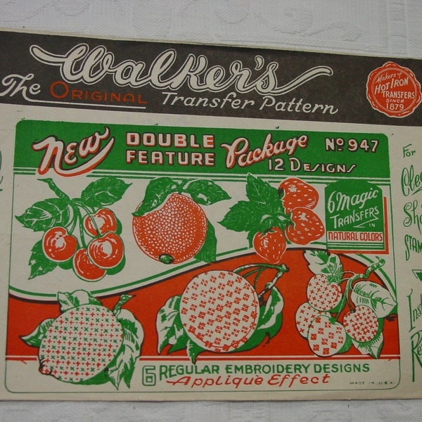 Vintage Walker's Embroidery and Magic Transfers Fruit, Unused