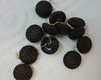 12 Antique Fabric Buttons, 1/2" Pad Back Dark Brown