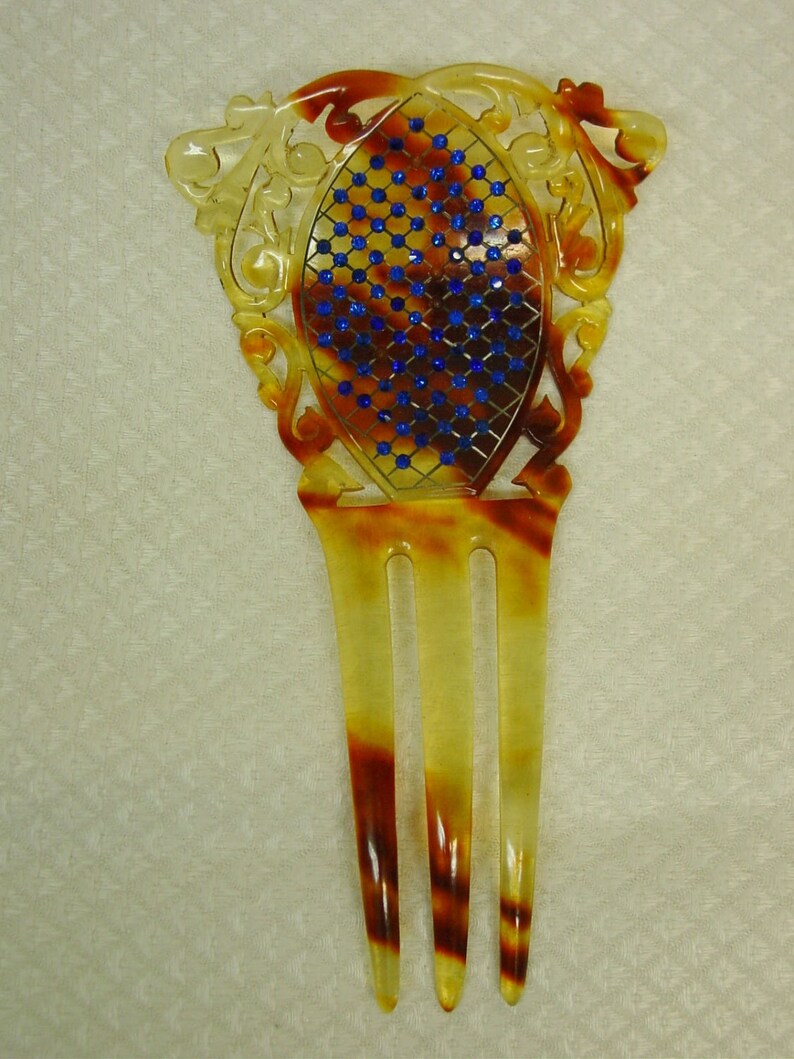 Antique Celluloid Hair Comb Tiny Blue Stones 4 1/2 X 2", Pretty - Etsy
