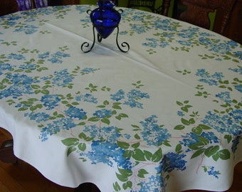 Vintage Tablecloth 51 x 65" Bright Blue Lilacs, So Pretty