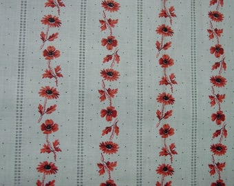 Pretty Vintage Cotton Fabric Crisp, Quality Stripes of Tiny Rose & Black Flowers,  36" Wide, 5 Yards Available