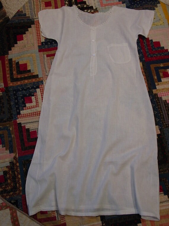 Lovely Antique Edwardian Night Gown White Linen Ca