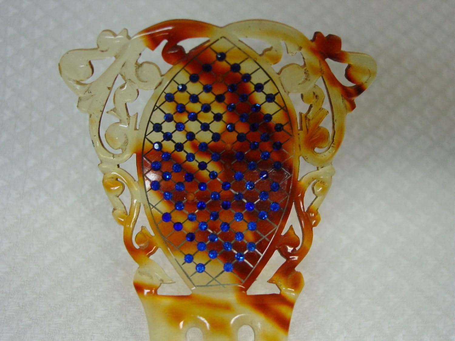 Antique Celluloid Hair Comb Tiny Blue Stones 4 1/2 X 2  display picture 2