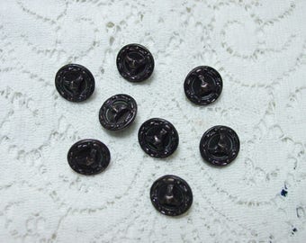 Antique Metal Button Set, 8 Small Detailed, 7/16" Doll Clothes, Restoration, Sewing