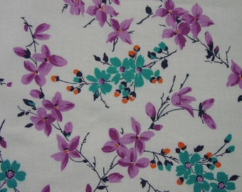 Pretty Vintage Feedsack Fabric 20 x 36 1/2" Purple, Teal, Orange Floral  2 Available