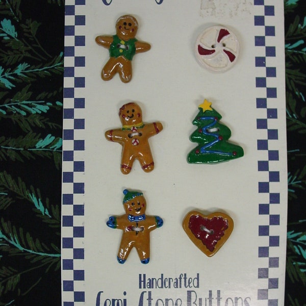 Cute Realistic Buttons Christmas Gingerbread Men,Tree, Heart, Candy On Original Cache Junction Card