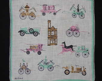 Nice Vintage Handkerchief, Hanky Pat Prichard "Transportation" Cute Graphics