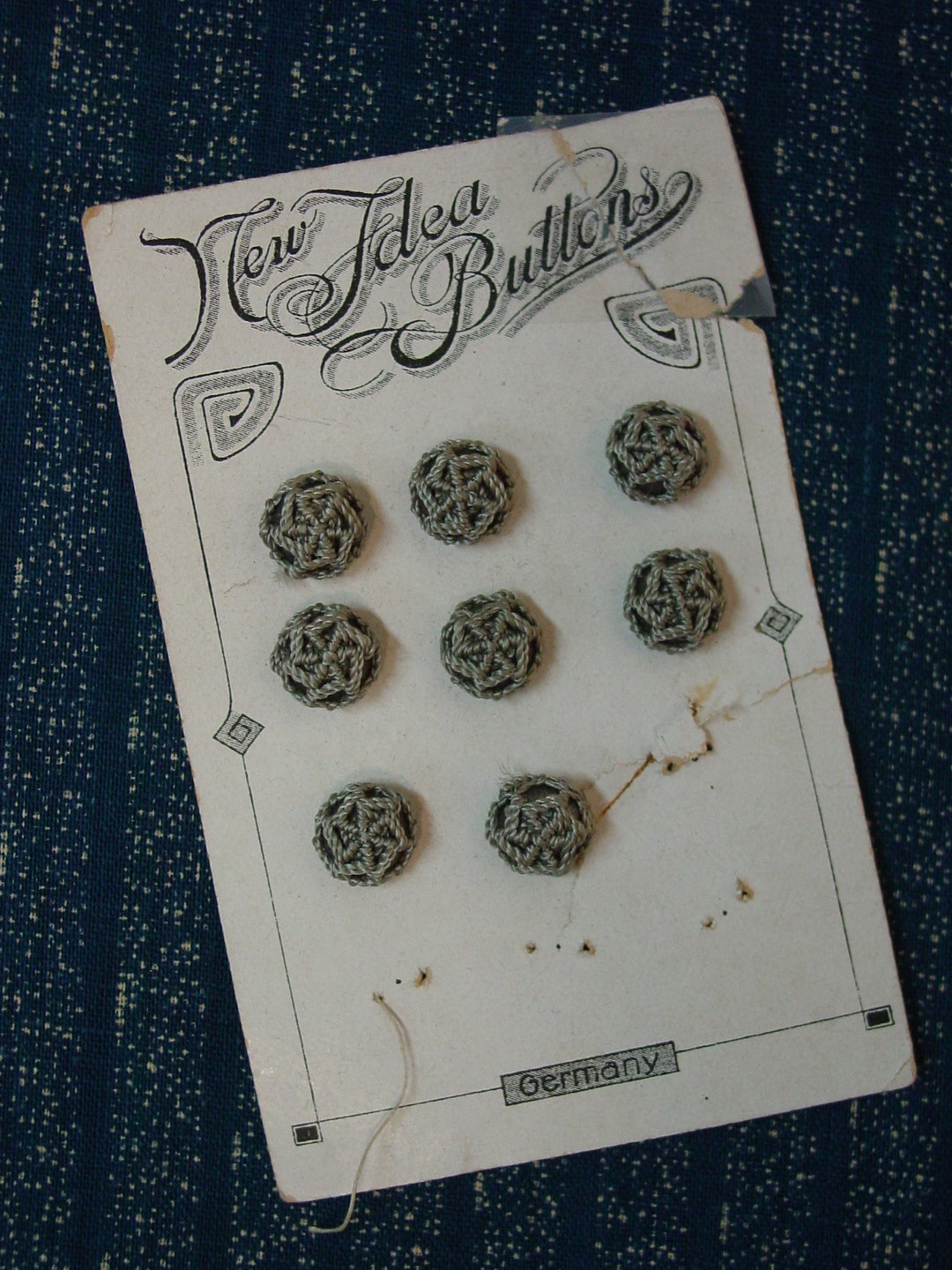 8 Tiny Antique Thread Woven Buttons 5/16