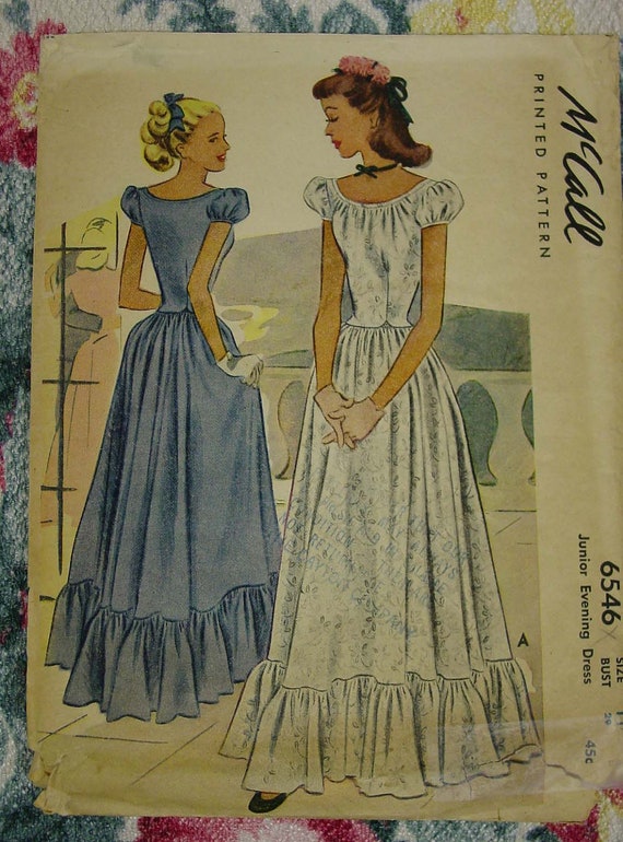 Sweet Vintage Pattern C.1946 Mccall No.6546 Jr.evening Long Dress Sz.11 -  Etsy