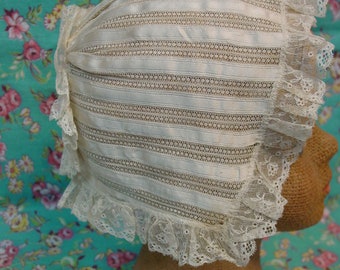 Darling Antique Baby Bonnet Silk and Lace Light Ecru