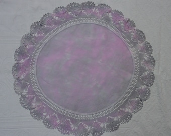 Lovely Vintage Linen Doily with Crocheted Edge Hand Dyed in Soft Subtle Pastels of Pink,Grey, 19"