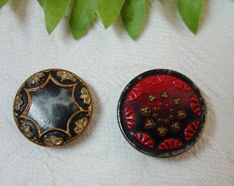 2 Pretty Vintage Celluloid and Metal Button  7/8" and 15/16"