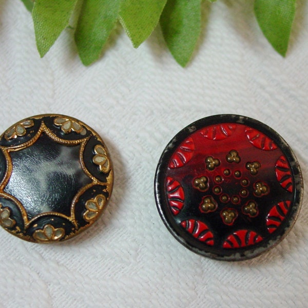 2 Pretty Vintage Celluloid and Metal Button  7/8" and 15/16"