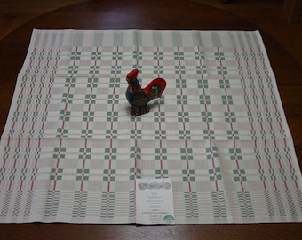 Lovely Small Tablecloth or Topper Unused w/Label Made in Sweden Woven Tan, Green, Red