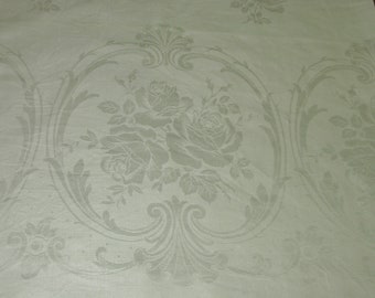 Beautiful Vintage Linen Double Damask Tablecloth 71 x 87" For the ROSE Lover