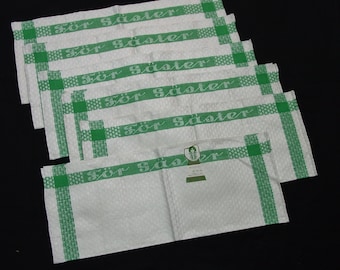 Nice Vintage Kitchen Towels  16 x 20" Off White & Green Woven Textured Unused 6 Available