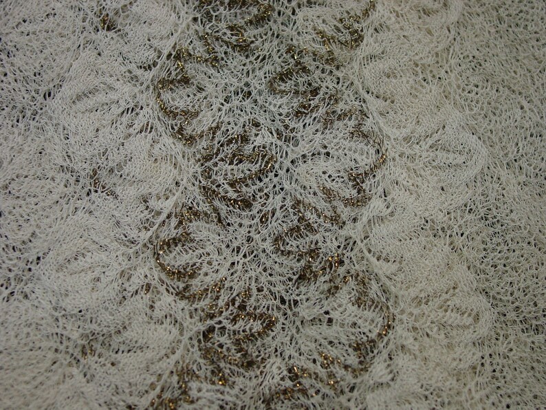 Doll Clothes VintageAntique Hand Made Knit Lace Shawl with Metallic Gold Threads As Is for Crafts Lots More