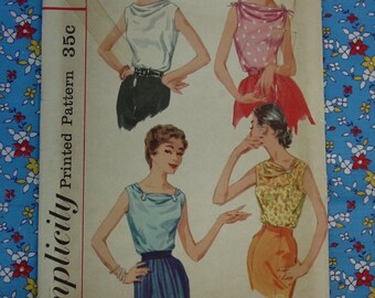 Vintage Pattern c.1956 Simplicity No.1839  Set of Blouses Size 10 Uncut