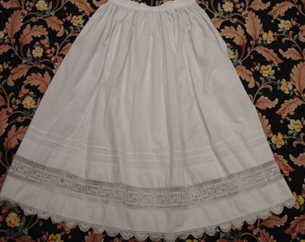 Beautiful Antique Edwardian Petticoat, Skirt White Cotton 36" Length 30" Waist Hand Crocheted Trim